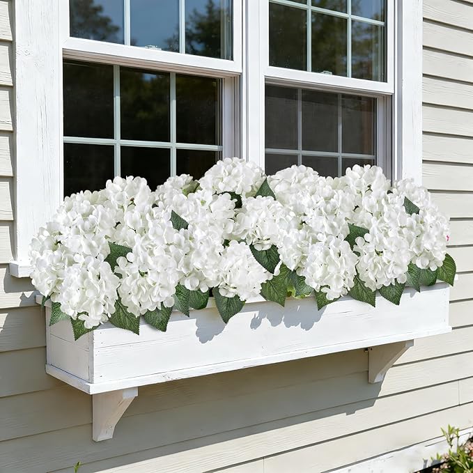 AGIRL 3 Bundles White Artificial Hydrangea Flowers for Outdoors, UV Resistant Lifelike Faux Flowers for Spring Indoor Outdoor Garden Patio Porch Balcony Home Decoration Wedding Party Centerpieces