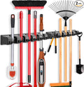 IMILLET 2 Pack Mop and Broom Holder, Wall Mounted Organizer Mop and Broom Storage Tool Rack with 5 Ball Slots and 6 Hooks (Black)