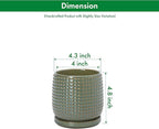 D'vine Dev 4 Inch Ceramic Beaded Stoneware Planter Pot - Flower Pot with Drainage Holes and Saucers for Indoor Succulent Plants or Flowers, Olive, 27-C-Z-0