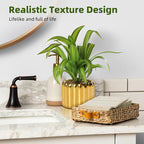 9" Artificial Dracaena Plant with Textured Leaves Golden Ceramic Pot Realistic Faux Greenery Fake Potted Plant Indoor Outdoor Home Decor for Living Room Office Garden Table Centerpiece