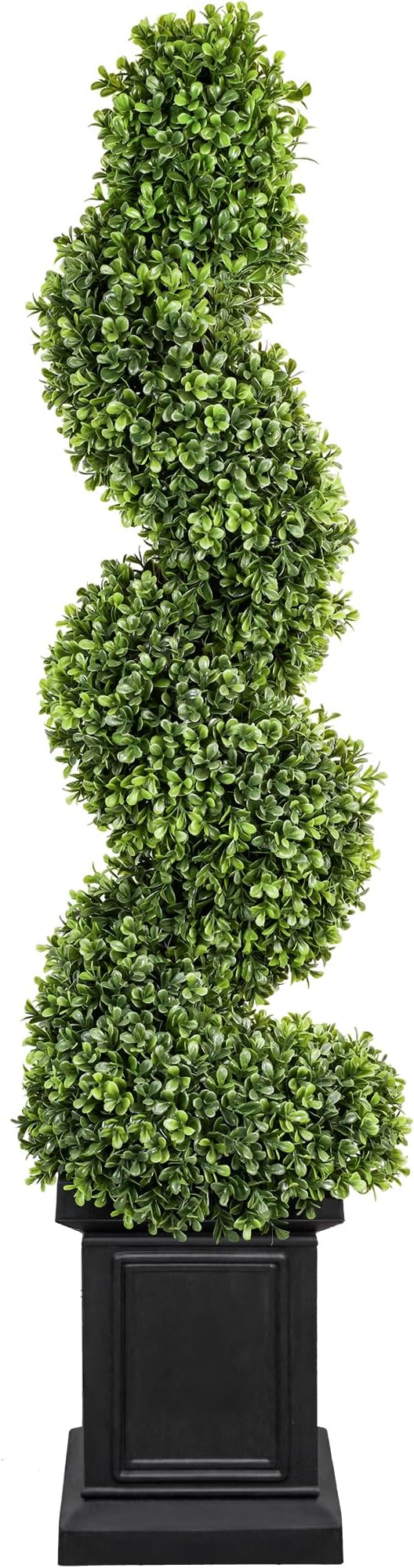 Artificial Boxwood Topiary Tree, 3.5ft Tall Outdoor Porch Tree, All-Year Green Fake Plant Topiary Trees Artificial Outdoor with Sturdy Pot for Porch Indoor (Spiral)