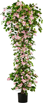 Artificial Bougainvillea Tree -6FT Faux Bougainvillea Tree with Realistic Flowers, Tall Fake Flower Tree for Indoor or Outdoor Decor, Silk Floral Plant for Living Room, Porch, Garden (Pink/White)