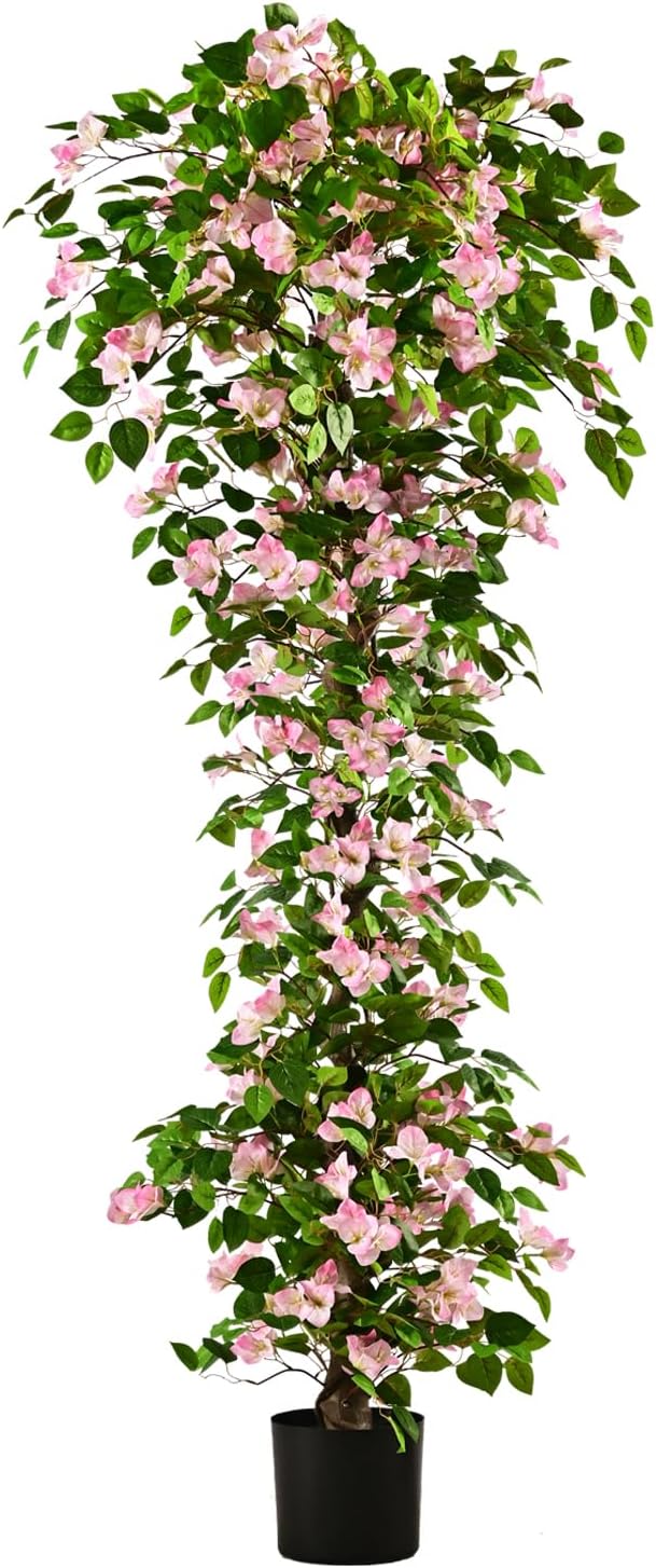 Artificial Bougainvillea Tree -6FT Faux Bougainvillea Tree with Realistic Flowers, Tall Fake Flower Tree for Indoor or Outdoor Decor, Silk Floral Plant for Living Room, Porch, Garden (Pink/White)