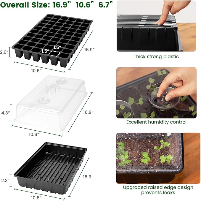 SOLIGT 60 Cell Seed Starter Kit with Grow Light and Heat Mat, Seed Starter Tray with Higher 4.3” Humidity Dome, Flexible Light Positioning for Seed Starting & Seedling Growth