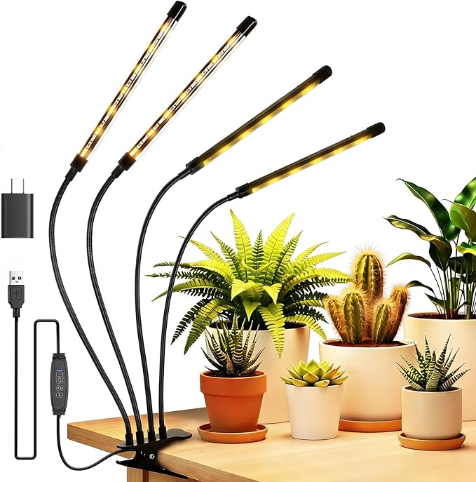 NEEWER ENTRY LEVEL VERSION Four Bar Grow Lights for Indoor Plants, Full Spectrum Clip Plant Growing Lamp with 160 Blue, Red, White LEDs, 3/9/12H Timer, Dimmable for Gardening Seed Starting Bonsai, N30