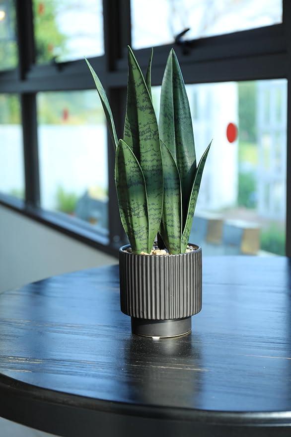 Artificial Plants Sansevieria Snake Plant with Black Ceramic Pot Desk Small Fake Plant for Indoor Living Room Kitchen Bathroom Farmhouse Home Decor