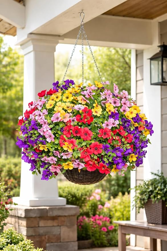 Artificial Flowers for Outdoors, 8 Bundles Faux Silk Spring Flowers for Outside for Planter Front Door Porch Yard Patio Window Box Home Decor