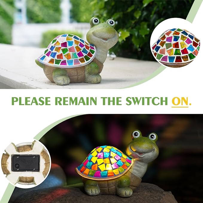 MININOVA Solar Mosaic Turtle Statues Outdoor Garden Decorations Kids Solar Light for Outside Home Decor Gifts for Kids Women Retirement Housewarming Christmas
