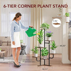 Homsorout Corner Plant Stand with Grow Light - 6 Tier Plant Stand Indoor Square Metal Plant Shelf with Adjustable Light, Plant Organizer for Living Room, Graden, Home Decor (Brown)