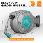 1/2" x 130 ft Retractable Garden Hose Reel, Heavy Duty Water Hose Reel Wall Mounted, Any Length Lock, 180°Swivel, Water Hose with 10-Function Nozzle for Cleaning, Watering (Green)