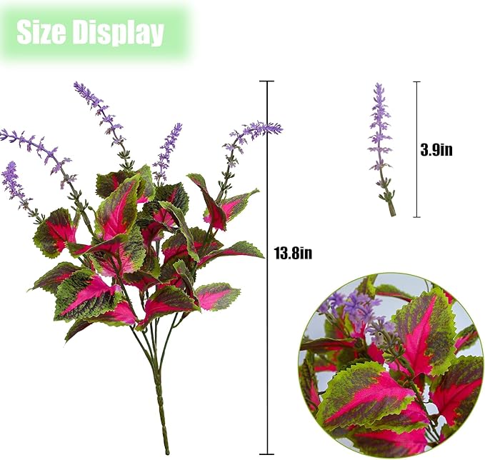 12 Bundles Artificial Coleus Flowers | UV Resistant No Fade Silk Faux Plants | Spring Summer Outdoor Fake Greenery for Garden Patio Planters Front Porch Pathway Decor (Pink)