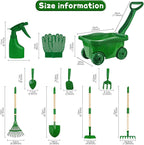 Duckura Kids Gardening Tools Set - 10pcs Wheelbarrow Set for Kids with Shovel, Rake, Leaf Rake, Summer Outdoor Yard Digging Weed Toys, Easter Birthday Gifts for Boys Girls Age 2 3+ Years(Green)