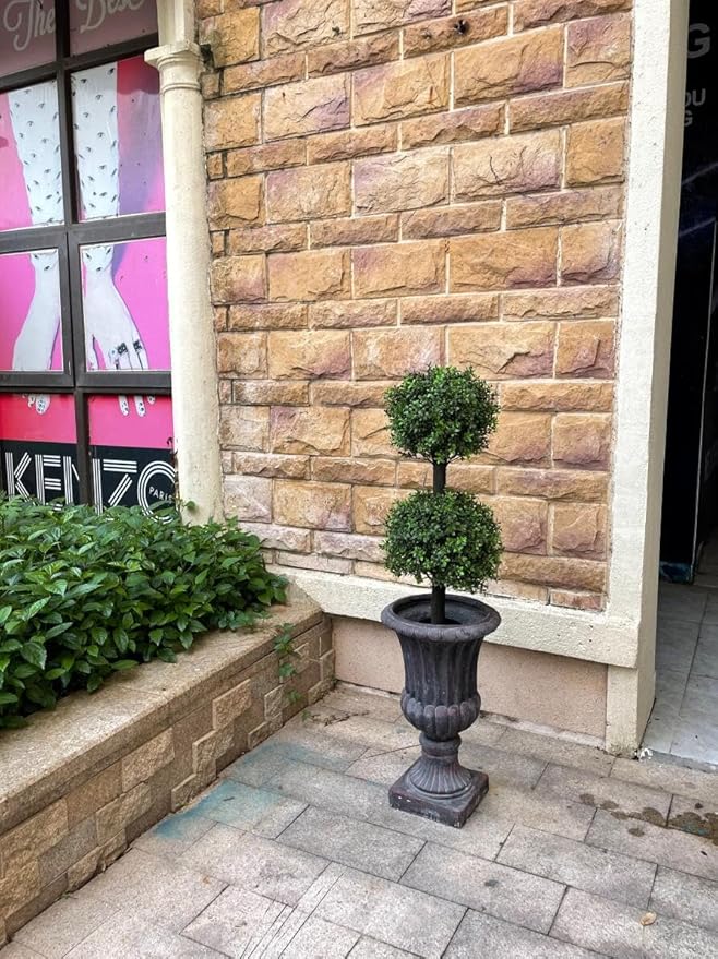 ALL SEASON GREEN 3ft Topiary Trees Artificial Outdoor Double Ball Shape Boxwood Topiary UV Resistant, Front Porch Decor Set of 2