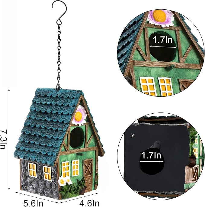 WUWEOT Garden Bird House for Outdoors, Clearance Hanging Bird Nest, Colorful Decorative Cute Resin Birdhouses for Outside Indoors Garden Backyard Decor, Gift for Bird Lovers