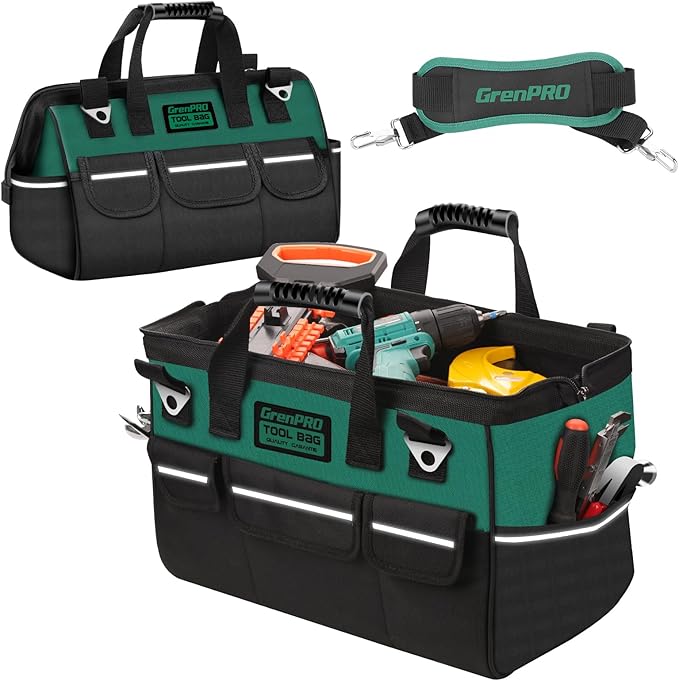 GrenPRO Tool Bag Organizer for Men, Wide Mouth Small Tool Bags,13.5 Inch Soft Handle Toolbox Organizer Storage, Large Zipper Electrician Tool Bag