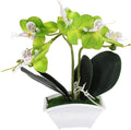 POPETPOP Artificial Orchid Flowers Mini Potted: Artificial Orchid in Pot Faux Orchid in Ceramic Vase Fake Flowers Arrangement Centerpiece Table Decorations for Home Office Green