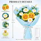 Crochet Flower Bouquet Handmade Knitted Sunflower Artificial Bouquet Positive Crocheted Sunflowers Bouquet with Exquisite Wrap for Valentine Mother's Day Graduation Anniversary（Blue）