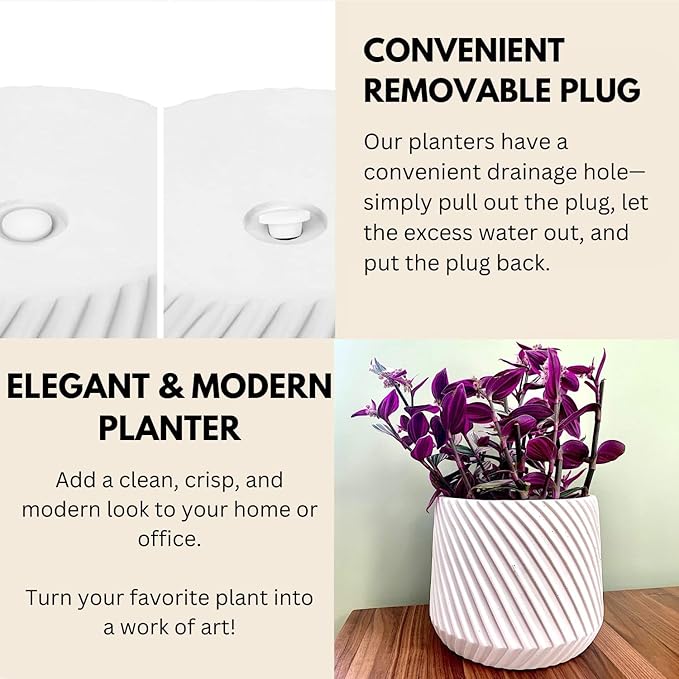 Fox & Fern Plant Pot, Large Plant Pots for Indoor & Outdoor, UV & Frost Resistant Plant Vase with Drainage Plug, Polystone, Large Indoor Pots for Plants & Flowers, House Indoor Plant Pot, Single Pot