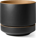 LE TAUCI 12 Inch Pot for Plants with Saucer, Ceramic Indoor Planter Pot with Drainage Hole, Mesh Pad & Plug Included, Matte Glazed Outside, Modern for Home and Office, Obsidian Black & Ochre