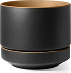 LE TAUCI 12 Inch Pot for Plants with Saucer, Ceramic Indoor Planter Pot with Drainage Hole, Mesh Pad & Plug Included, Matte Glazed Outside, Modern for Home and Office, Obsidian Black & Ochre