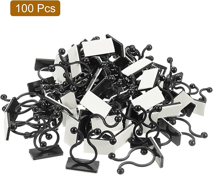 uxcell 100Pcs Plant Climbing Wall Fixture Clips, Plant Fixer Self-Adhesive Hooks Wire Fixing Supporting for Indoor Outdoor Decoration and Cable Wire Fixing (Black, 16.2mm/0.64")