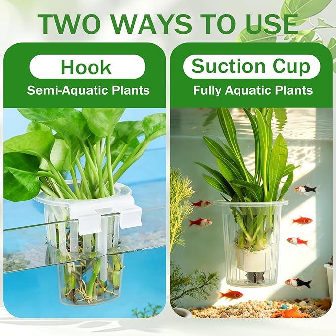 4 Pack Aquarium Plant Holder for Live Plants, Fish Tank Plant Holder with 24 Adjustable Hooks (3 Sizes) & 8 Aquarium Suction Cups, Plant Holder for Fish Tank for Pothos, Aquascape Decorations