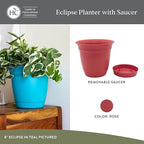 The HC Companies Eclipse Round Planter with Saucer - Outdoor & Indoor Plant Pot with Drainage Holes - Lightweight, UV-Resistant Plastic Pots for Plants, Flowers & Herbs (20" Rose, Pack of 1)
