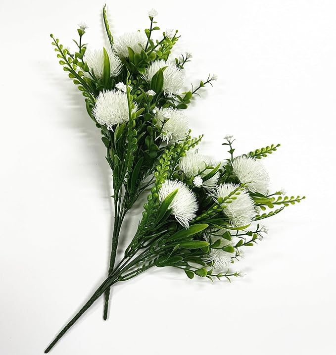 Fake White Dandelion Flowers Simulated Ball Flower Ornaments, Artificial Plant Plastic Faux Greenery Indoor Home Decor Outdoor Garden Wedding Party Christmas Vase Planter Filler DIY Decoration 4 Pack