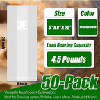 Mushroom Grow Bags, 50 Pack 6 Mil Polypropylene Mushroom Substrate Bags, 8"x5"x20" with Breathable 0.2 Micron Filter Patch, Large Autoclavable Bags for Substrates Strong Tear Resistant