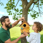 DoubleFill 2 Pcs Birdhouses for Outdoor Hanging Yard Outside Wooden Birdhouse Hand Painted Bird Box for Bird Lovers Bluebird Tree Garden Decor Decorative Birdhouse(Blue,Yellow,Wooden Roof)