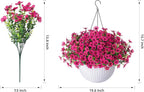 HyeFlora Artificial Faux Hanging Flowers Plants Basket for Outdoor Outside Porch Spring Decoration, Fake Silk Hotpink Daisy UV Resistant Look Real in Planter for Home Patio Balcony Garden