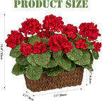 Briful Artificial Geraniums Flowers in Woven Basket Planter, Real Faux Red Silk Geranium Blooms for Outdoor Patio Porch, 13.8" Fake Potted Plant for Home Office Indoor Window Table Centerpiece Décor