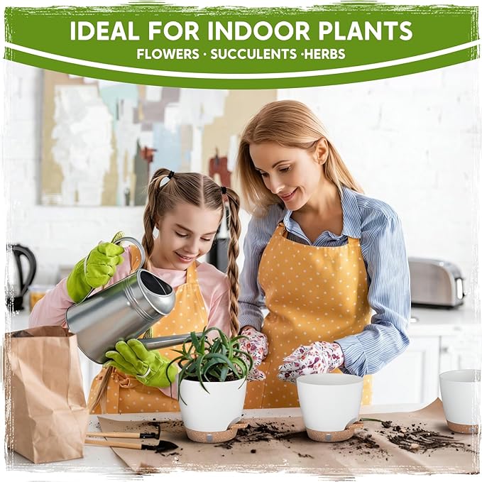 Self-Watering Pots for Indoor Plants with Visible Water Window,5/6/6.5/8/10 Inch Outdoor Flower Pots with Drainage Holes & Reservoir for Patio, Home Decor (White)