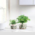 Vintage Ceramic Planters with Drainage Hole, Floral Plant Vases for Indoor Greenery, Tuscan Gardening Decor, Green Ceramic Planters for Christmas & Home Decor(2 Pcs)