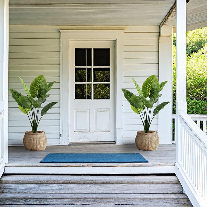 43in Artificial Alocasia Plant - 8 Realistic Leaves, Non-Toxic Faux Indoor Plant for Home Office Decor (Pet-Safe, Bendable Stems)(2pack-43in