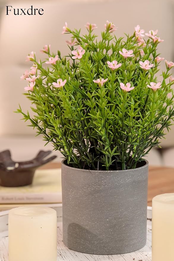 2 Pack Small Desk Plants, Artificial Bathroom Plants Decor with Thyme Flower in Vintage Melamine Pots, Faux Plants Indoor for Shelf Decor in Home Office, and Spring Decor (Pink)