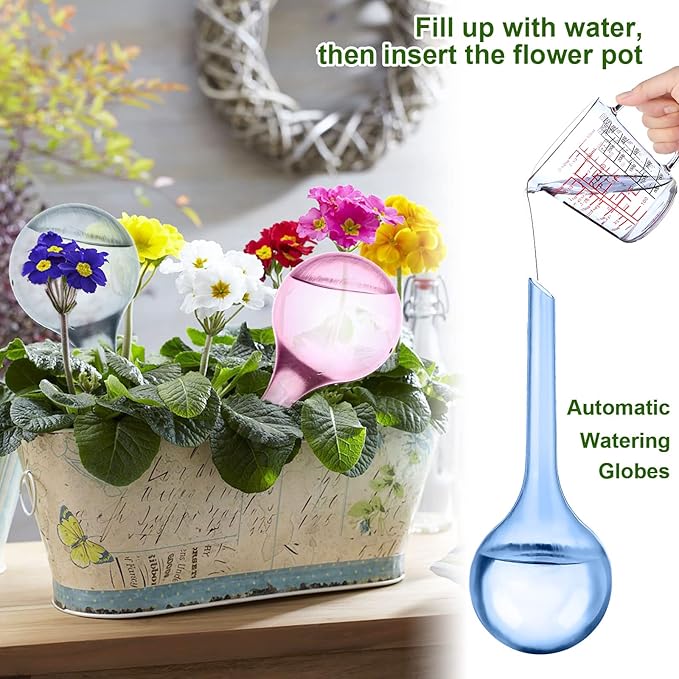 Droutti 9 Pcs Plant Watering Globes Colored Self Watering Globes Automatic Watering Bulbs Plastic Plant Water Globes Drip Irrigation Device for Indoor Outdoor Plants (13×5 cm)