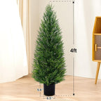 2Pack 4FT Artificial Cedar Trees in Pots, UV Resistant Faux Evergreen Plants for Indoor Outdoor Decoration, Modern Porch & Entryway Greenery