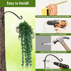 FEED GARDEN 18 Inch 2 Pack Outdoor Hanging Plant Bracket for Bird Feeders, Wind Chimes, Lanterns, Heavy Duty Metal Iron Wall Hooks with 6 Screws