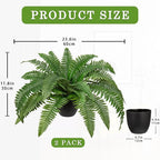 Hollyone 2Pcs Fake Fern Potted Plant Artificial Boston Ferns in Pot 35 Leaves for Outdoors & Indoor Faux Fern Bush Plant 20inch for Patio Garden Farmhouse Windowsill Office Living Room Home Decor