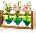 Nacome Plant Terrarium Propagation Stations: Mothers Day Gifts for Mom Plant Lovers Women Wife Daughter - 3 Bulb Glass Vase with Wooden Stand Tabletop for Hydroponics Home Garden Decor(Green)