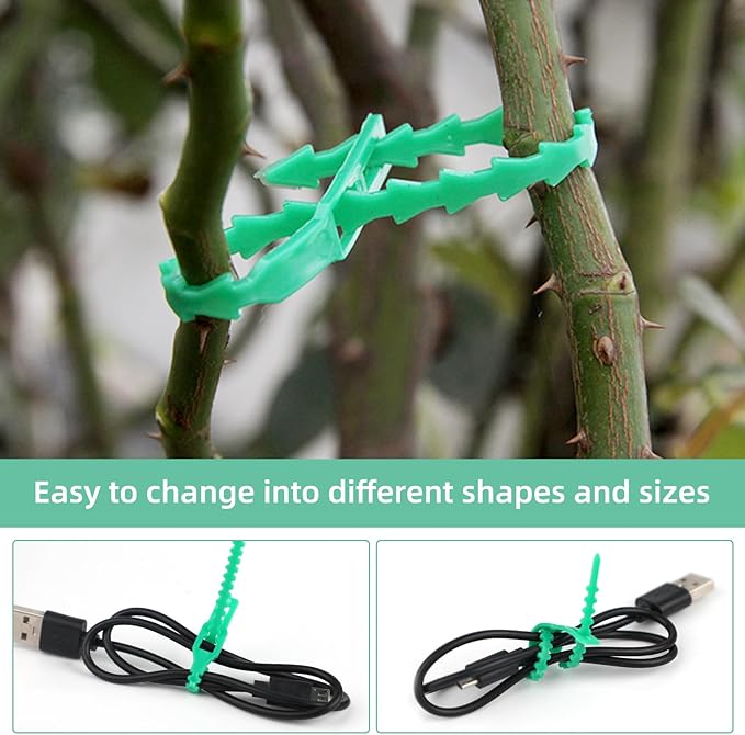 200PCS Adjustable Garden Plant Twist Ties, Multi-Function Sturdy and Flexible Green Plastic Ties, Support Ties Reusable for Gardening Plants Growth and Care
