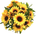 PASYOU Artificial Sunflower Plastic Fake Flowers Sunflowers for Indoor Outdoor Wedding Bridal Bouquet Home Garden Party DIY Wreath Table Arrangement Decoration Pot Planter Filler 2 pcs