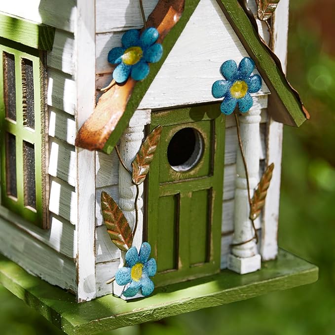 Glitzhome Hanging Birdhouse for Outside, Oversized Solid Wood 3-Story Villa Bird House, 20" H Distressed Pet Cottage Decorative Birdhouse for Outdoor Patio Garden