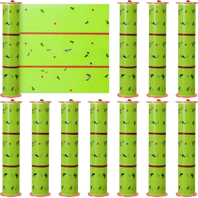 Qualirey Giant Sticky Fly Traps, Fly Strips for Indoor Outdoor Hanging Flying Tapes Non Toxic Ribbon Fruit Gnat Killer for Mosquito Plants House Horse Stable(59.06ft,Fluorescent Green,2 Pcs)