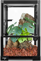 WACOOL TERRA Vertical Habitat Tank 10 Gallon for Tree Dwelling Reptiles and Amphibians, 360°Full Vision Glass Reptile Terrarium 12" x 12" x 18" with Double Side Mesh Panels