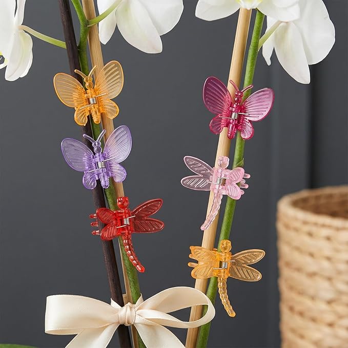 36Pcs Orchid Clips - Cute Butterfly & Dragonfly Plant Clips Orchid Support Clips - Portable Vine Clips for Support Garden Plant Flower Vine, Multicolor