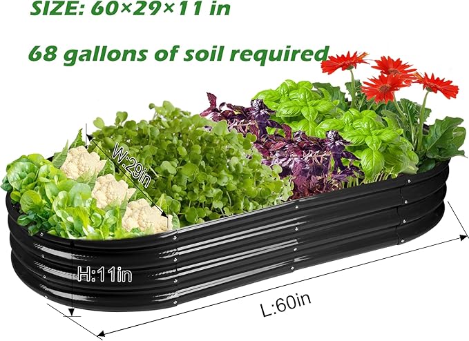 Rakukiri Raised Garden Bed GRS Certified Galvanized Planter Box Outdoor, 5ft Oval Rot-Resistant Metal Garden Bed Planter, Recycled Material Planter for Vegetables Flowers Herbs (Black)