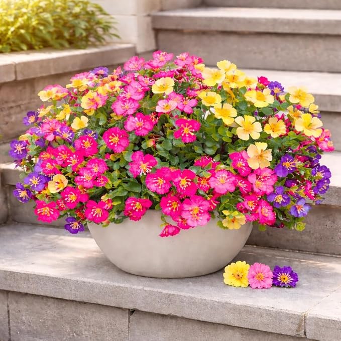 Artificial Flowers for Outdoors, 8 Bundles Faux Silk Spring Flowers for Outside for Planter Front Door Porch Yard Patio Window Box Home Decor (8pcs-4color)