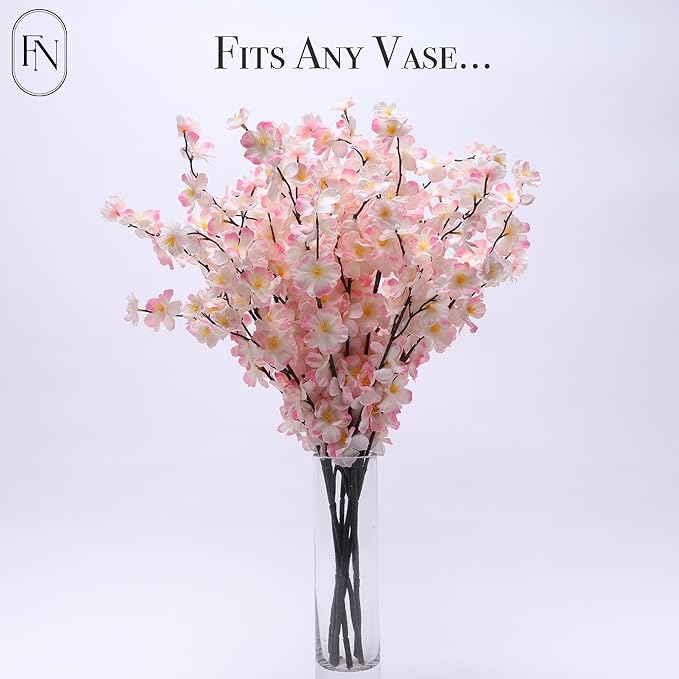 8 Pack Artificial Cherry Blossom Branches - 20 Inch Real Touch Silk Flowers with Bendable Stems for Vase, Wedding, Home Office Decor, Spring Floral, Party & Event Decor (Blush Pink Gradient)
